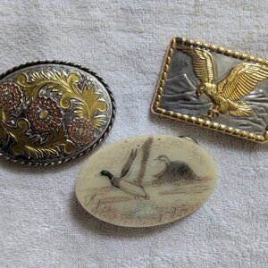 Lot of 3 Belt Buckles  - Floral/Ducks/Eagle